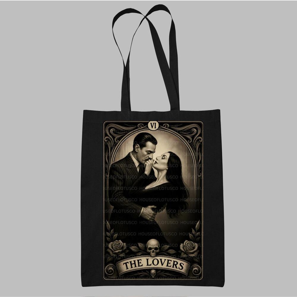 Morticia & Gomez Addams, Addams Family, The Lovers Gothic Tarot Tote Bag
